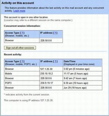 Gmail�˻��ĵ�¼��־��Ϣ