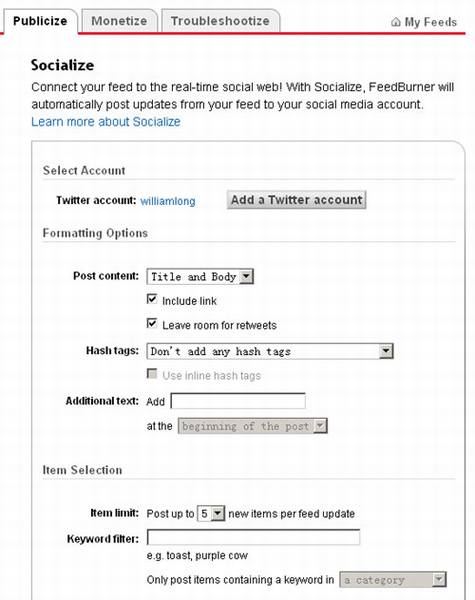 ʹ��FeedBurnerͬ��Feed��Twitter