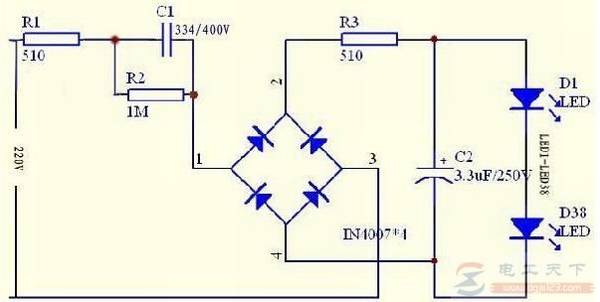 һ���򵥵�LED������Դ��·